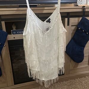 Torrid Ivory Sequin Fringe Cami